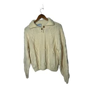 Vintage Hand Knit Sheleen of Dublin Ireland New Pure Wool 3 Button Sweater